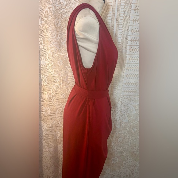 Burgundy Tulip Wrap Pleated Dress: EUC - Picture 3 of 5